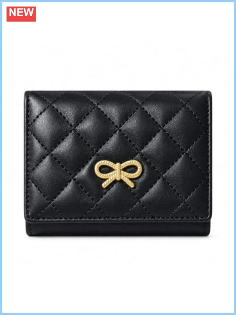 Quilted PU Leather Wallet with Bow Keychain Hole Compact Gift for Her